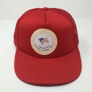 Vintage 1991 Operation Desert Storm Trucker Mesh Snapback Hat Cap Red Headwear